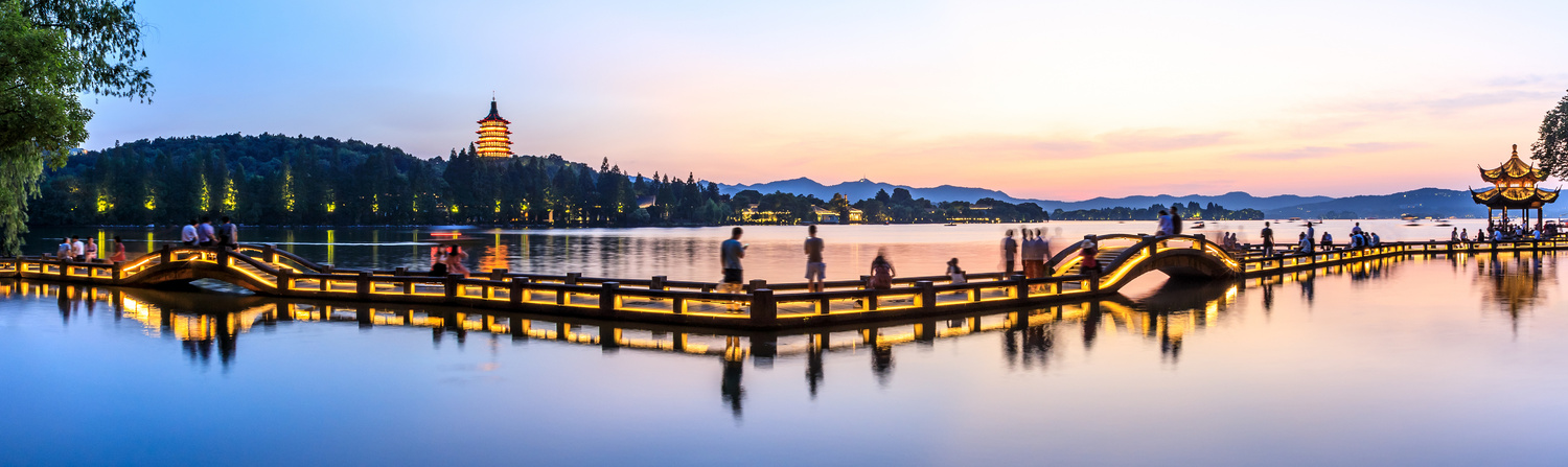 Hangzhou West Lake landscape at sunset